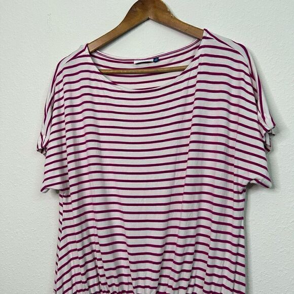 Cabana Life White Pink Striped Elastic Waist Rayon Spandex Mini Dress Women’s XL - Picture 2 of 14
